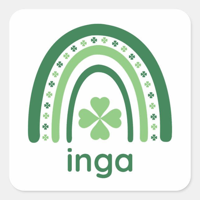 Pegatina Cuadrada Nombre Clover Boho Rainbow (Anverso)