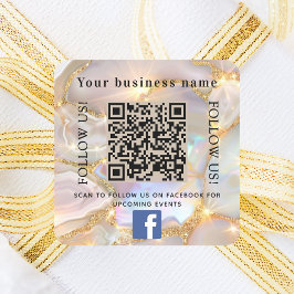 Pegatina Cuadrada Nombre comercial beige opal gold qr código Faceboo