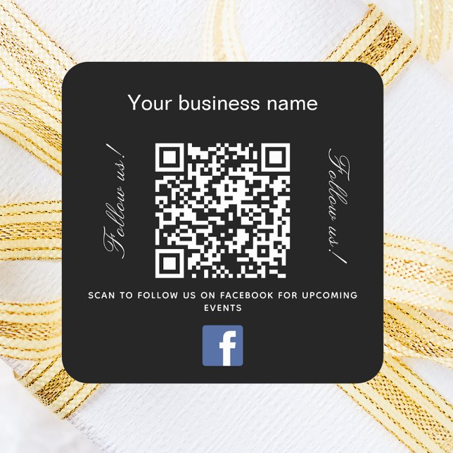 Pegatina Cuadrada Nombre comercial blanco negro código qr Facebook (Subido por el creador)