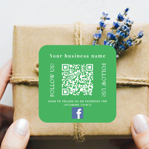Pegatina Cuadrada Nombre comercial código qr verde Facebook