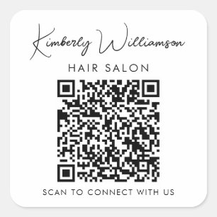 Pegatina Cuadrada Nombre comercial Firma Script Código QR Promociona
