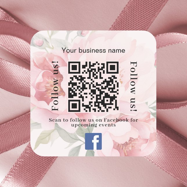 Pegatina Cuadrada Nombre comercial floral rosa código qr Facebook (Subido por el creador)