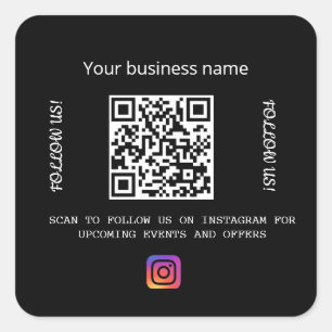 Pegatina Cuadrada Nombre comercial Instagram de código qr blanco neg