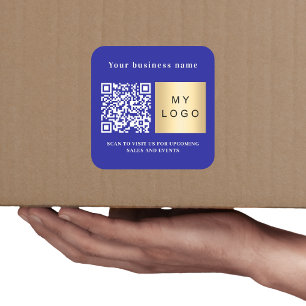 Pegatina Cuadrada Nombre comercial logotipo azul oscuro código qr