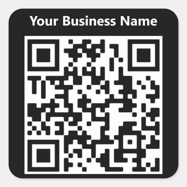 Pegatina Cuadrada Nombre comercial más código QR en un (Anverso)