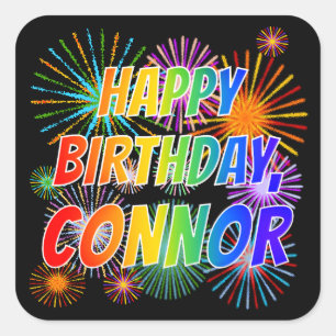 Pegatina Cuadrada Nombre "CONNOR", diversión "FELIZ CUMPLEAÑOS"