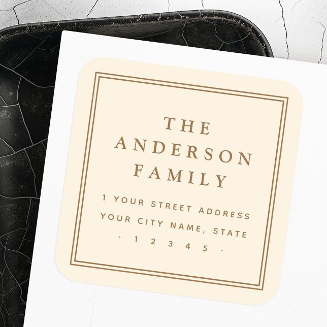 Pegatina Cuadrada Nombre crema de la dirección de retorno amarillo c (Name cream off white light yellow return address square sticker)