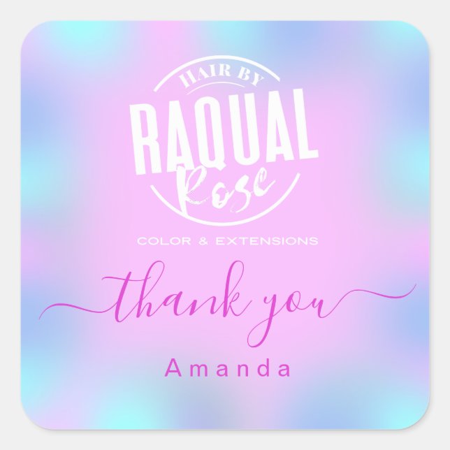Pegatina Cuadrada Nombre de agradecimiento Holograma nombre personal (Anverso)