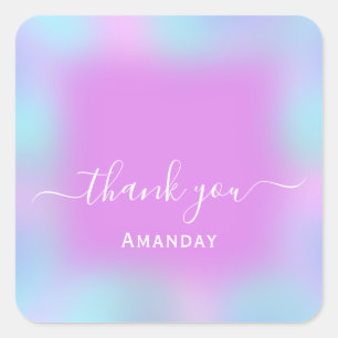 Pegatina Cuadrada Nombre de agradecimiento Holograph Pastel Blue Pin
