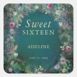 Pegatina Cuadrada Nombre de bosque de Rosa forestal encantado