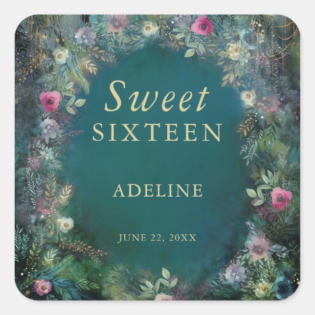 Pegatina Cuadrada Nombre de bosque de Rosa forestal encantado (Anverso)