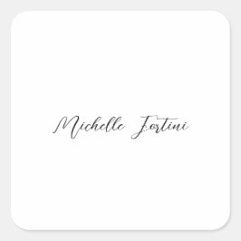 Pegatina Cuadrada Nombre de caligrafía elegante llano Minimalista