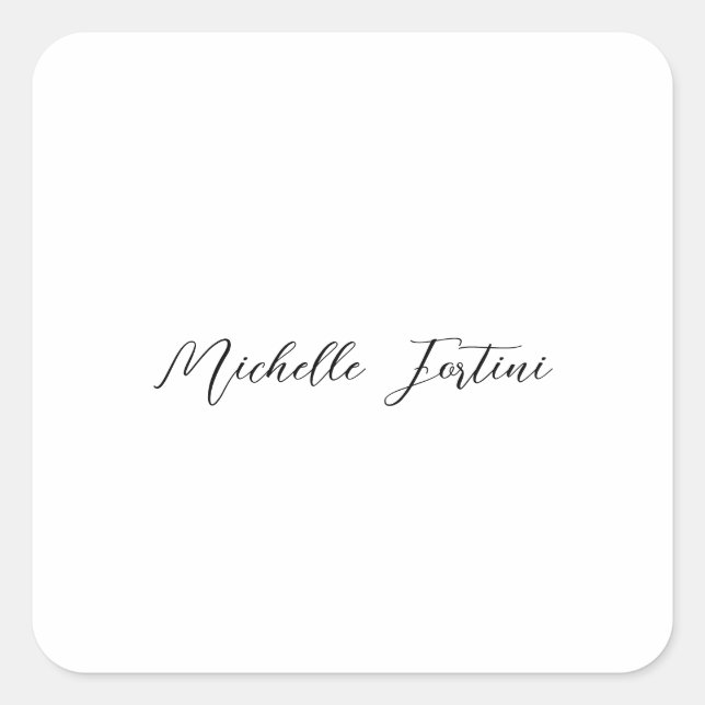 Pegatina Cuadrada Nombre de caligrafía elegante llano Minimalista (Anverso)