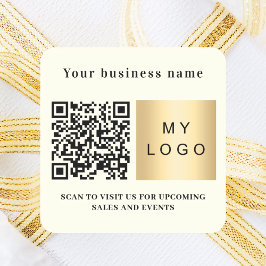 Pegatina Cuadrada nombre de empresa logotipo marfil código qr