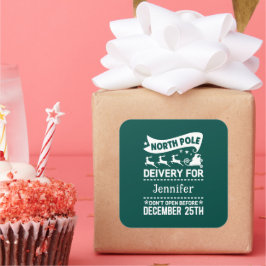 Pegatina Cuadrada Nombre de entrega SANTA del Polo Norte VERDE y bla