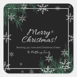Pegatina Cuadrada Nombre de familia de Navidades de copos de nieve b