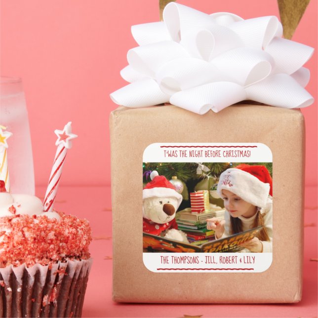 Pegatina Cuadrada Nombre de familia de Navidades de fotografía (Fiesta)