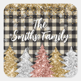 Pegatina Cuadrada Nombre De Familia De navidades Y Purpurinas