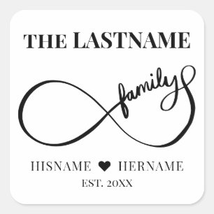 Pegatina Cuadrada Nombre de familia personalizado Infinity y fecha d