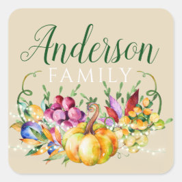 Pegatina Cuadrada Nombre de familia Ramo de cosecha Otoño