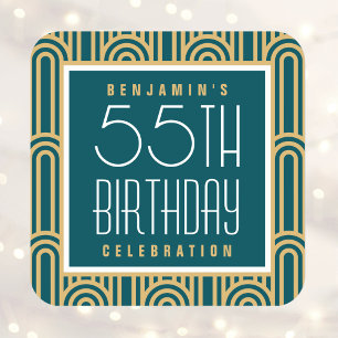 Pegatina Cuadrada Nombre de fiesta de cumpleaños de cualquier edad A