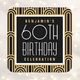 Pegatina Cuadrada Nombre de fiesta de cumpleaños de cualquier edad A