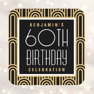 Pegatina Cuadrada Nombre de fiesta de cumpleaños de cualquier edad A