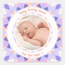 Pegatina Cuadrada Nombre de Foto Personalizada Edad Cumpleaños Estre