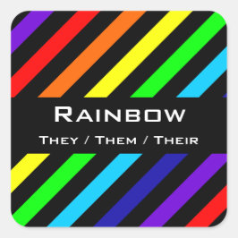 Pegatina Cuadrada Nombre de franjas arcoiris/Pegatinas Pronoun