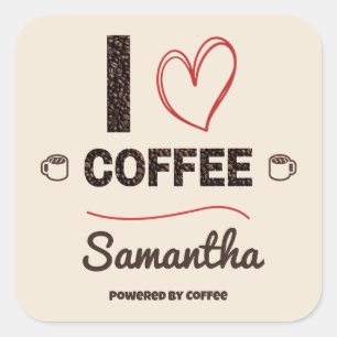 Pegatina Cuadrada Nombre de grano de café personalizado te amo