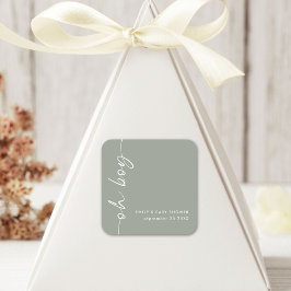 Pegatina Cuadrada Nombre de guión minimalista Oh Boy Sage Baby Showe