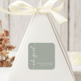 Pegatina Cuadrada Nombre de guión minimalista Oh Chica Sage Baby Sho