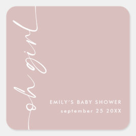 Pegatina Cuadrada Nombre de guión moderno Oh Chica Dusty Rosa Baby S
