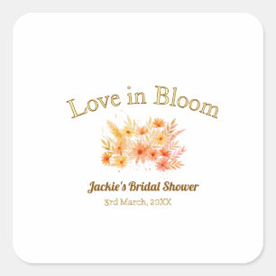 Pegatina Cuadrada nombre de la ducha nupcial boho amarillo en flor r