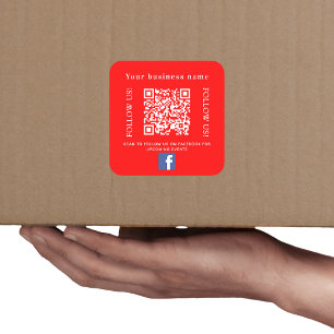 Pegatina Cuadrada nombre de la empresa código qr rojo brillante Face