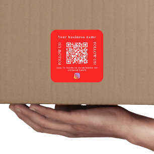 Pegatina Cuadrada nombre de la empresa código qr rojo brillante Inst