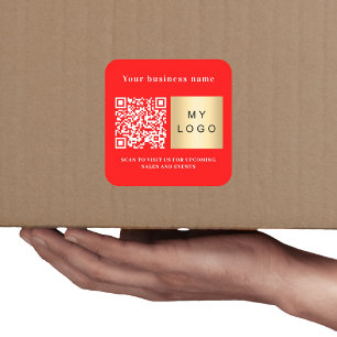 Pegatina Cuadrada nombre de la empresa logotipo rojo brillante códig