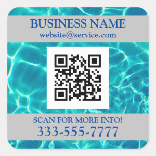 Pegatina Cuadrada Nombre de la empresa Promo, Código QR, Agua, Texto