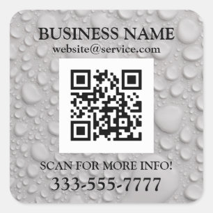 Pegatina Cuadrada Nombre de la empresa Promo, Código QR, gotas de ag