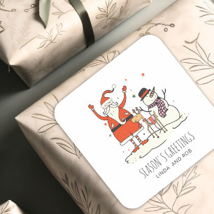 Pegatina Cuadrada Nombre de la familia Higger Navidades de renos de