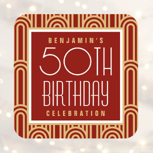 Pegatina Cuadrada Nombre de la fiesta de cumpleaños de cualquier eda