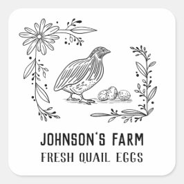 Pegatina Cuadrada Nombre de la granja | Wreath | Huevos de codorniz