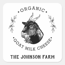 Pegatina Cuadrada Nombre de la granja | Wreath | Queso de leche de c
