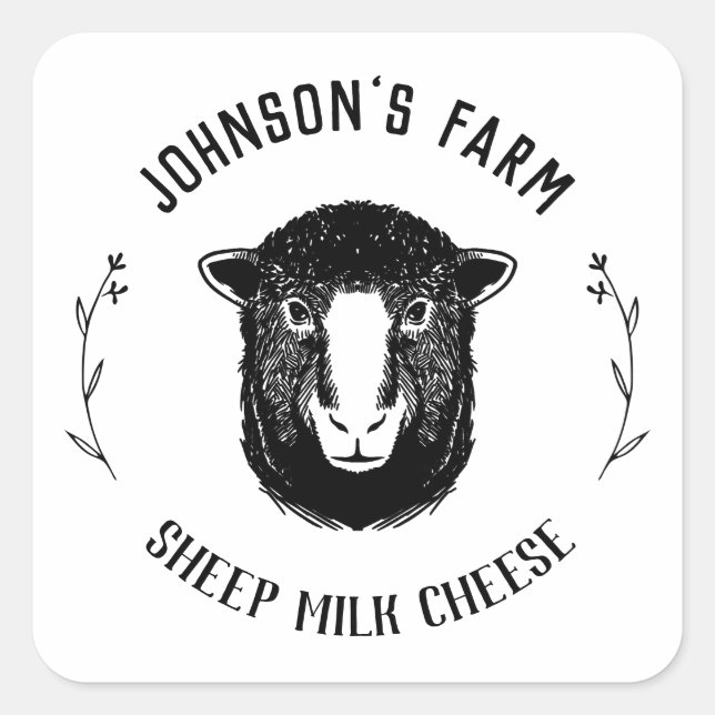 Pegatina Cuadrada Nombre de la granja | Wreath | Queso de leche de o (Anverso)