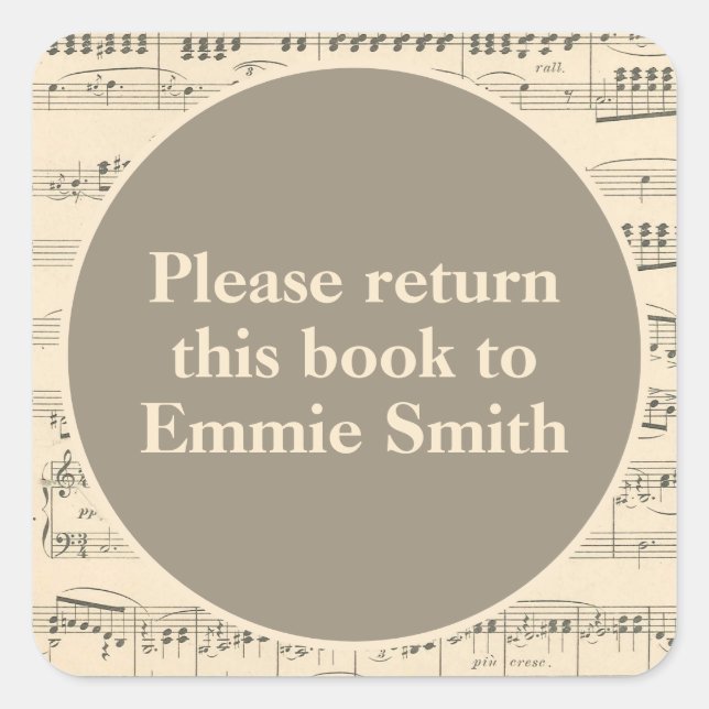Pegatina Cuadrada Nombre de la placa antigua de colección de música  (Anverso)