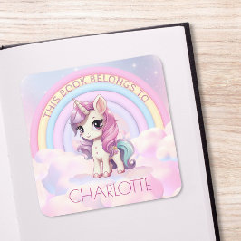 Pegatina Cuadrada Nombre de la placa de la escuela de arcoiris de Un