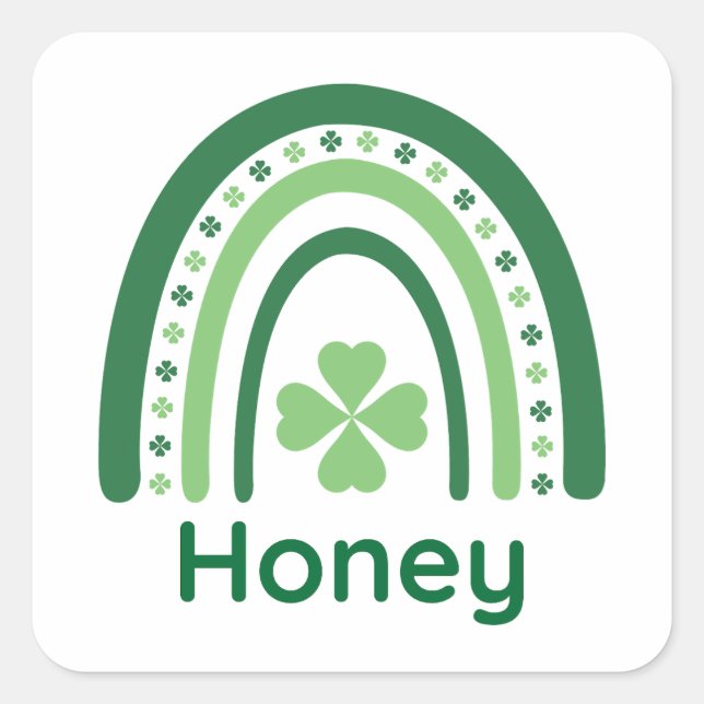 Pegatina Cuadrada Nombre de miel Clover Boho Rainbow (Anverso)