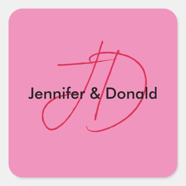 Pegatina Cuadrada Nombre de monograma de letra script clásico de mod (Anverso)