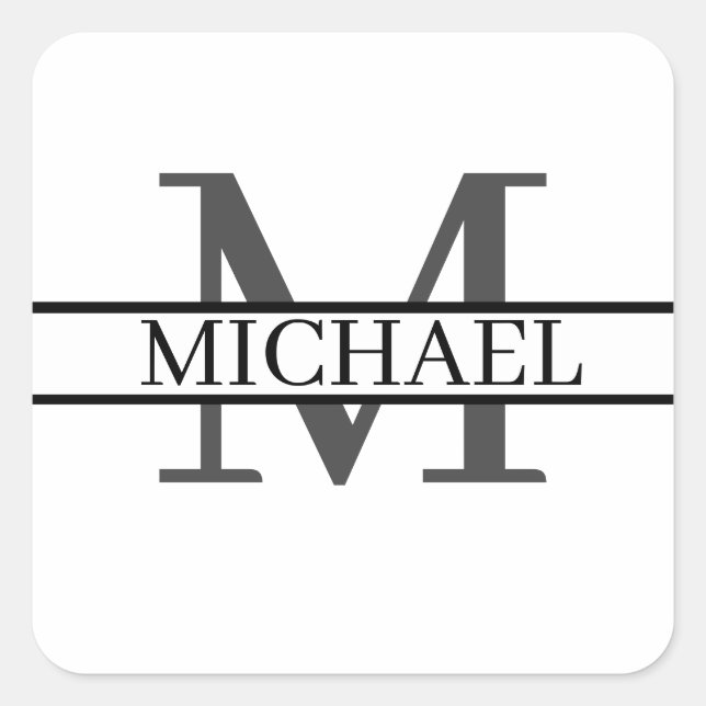 Pegatina Cuadrada Nombre de monograma personalizado personalizado (Anverso)