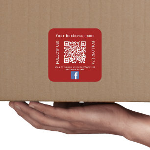 Pegatina Cuadrada nombre de negocio código qr rojo Facebook